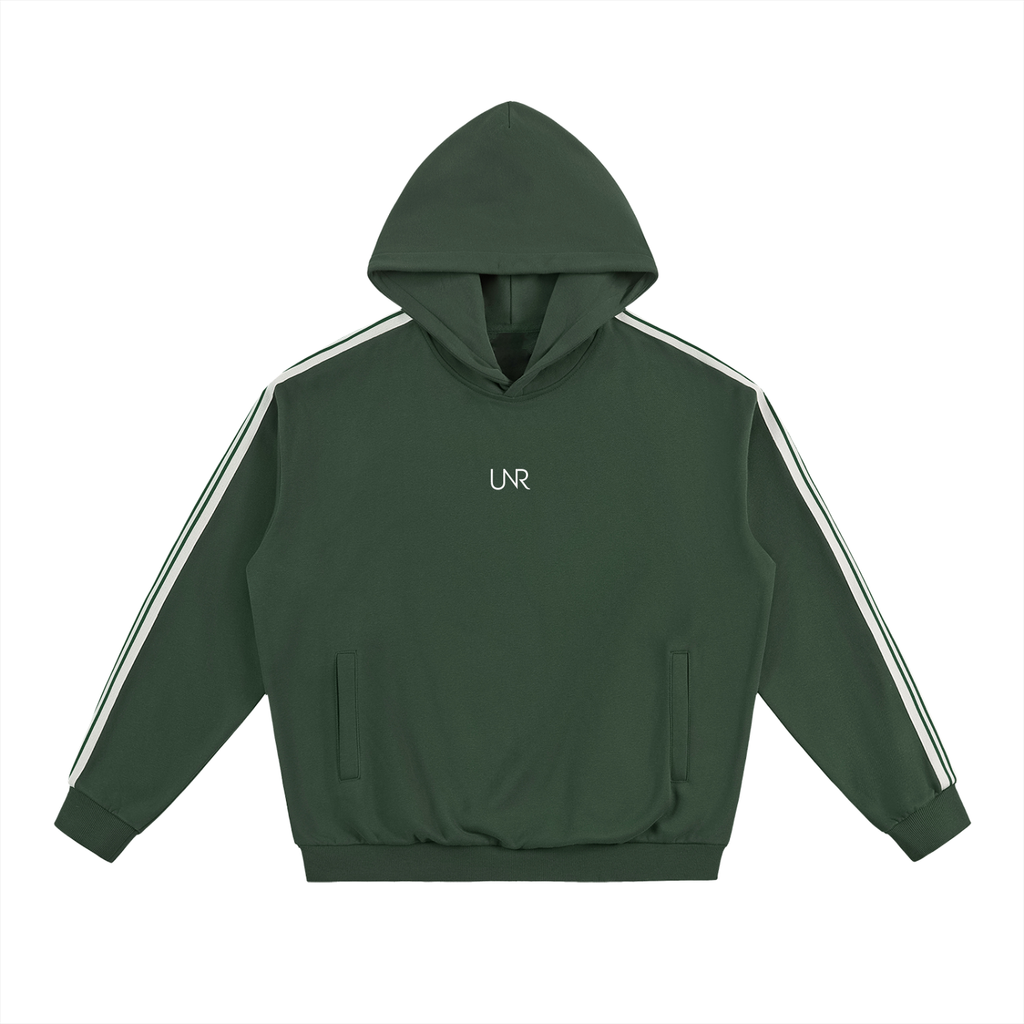 Forest UNR Motion Set hoodie with chest logo and contrast sleeve stripes, front view