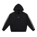 Black UNR Motion Set hoodie with chest logo and contrast sleeve stripes, front view