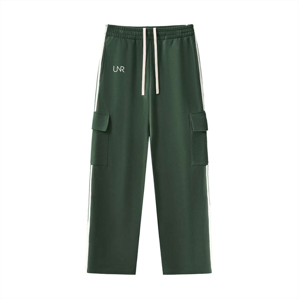 Forest UNR Motion Set cargo pants with utility pockets and contrast side stripes, front view